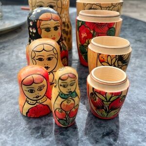 5 Wooden Russian Nesting Dolls Matryoshka Set - Hand-Painted Floral